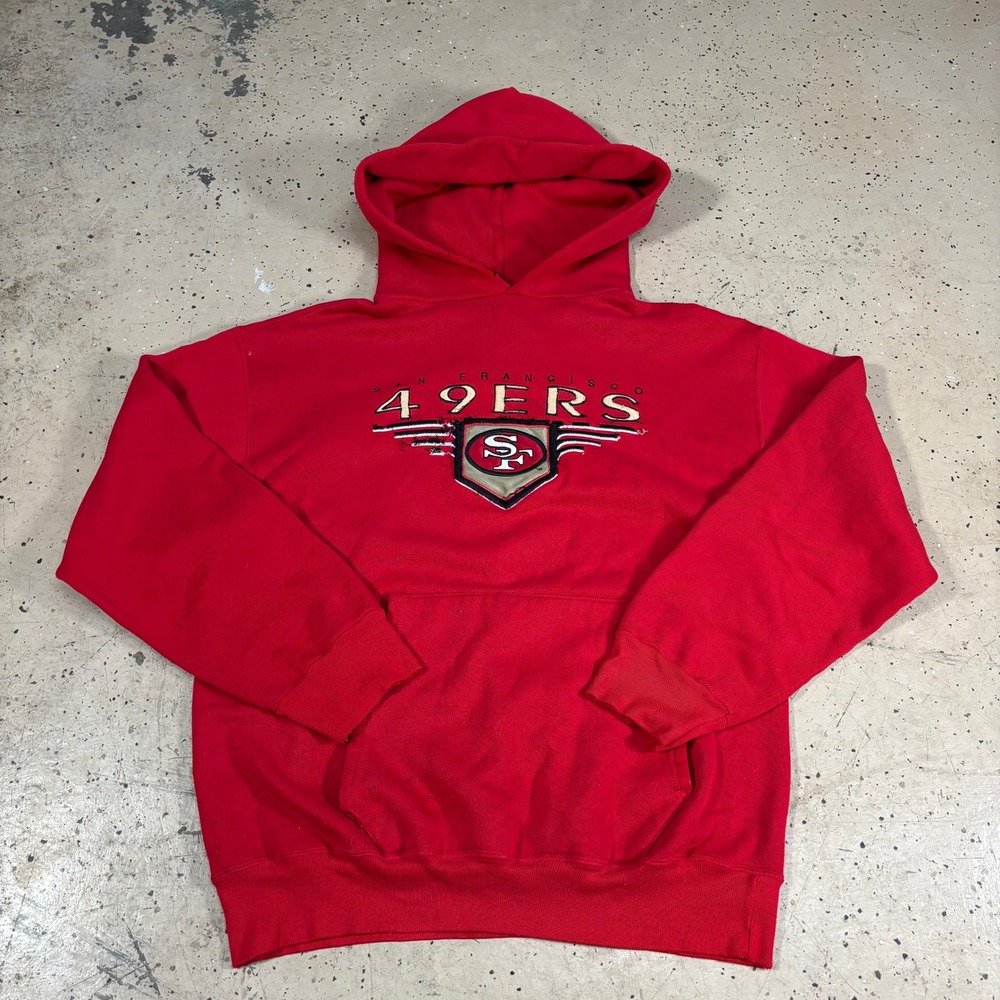 Vintage Riddell San Francisco 49ers Embroidered Red Hoodie Made in‎ USA Size M